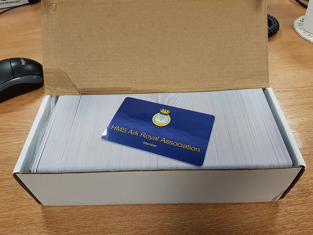ArkRoyal_Assoc's tweet photo. The first box of shiny new HMS Ark Royal Association membership cards arrived today. We will start dispatching them to members shortly. https://t.co/bO3TJtPldE