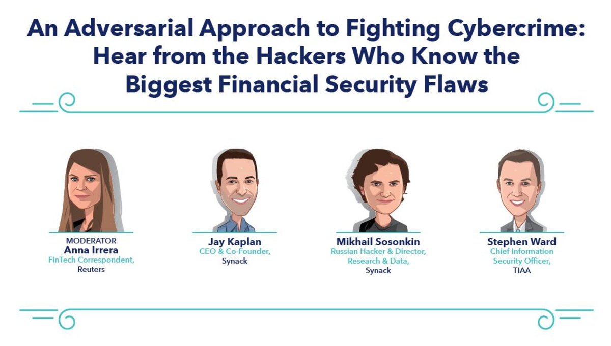 synack's tweet photo. Learn how hackers #hackfintech at #money2020 with @TIAA CISO Stephen Ward, @JayKaplan, @H4ckerLife & @annairrera
https://t.co/s5GGYtjyCd https://t.co/qY9zhIBDXS