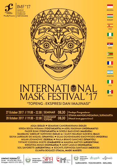 EventSoloRaya's tweet photo. Internasional Mask Festival. 27-28 Okt 2017, pk 19.00-22.00 di Mangkunegaran Surakarta. #IMF2017 #KotaSolo https://t.co/uic18CVX9U