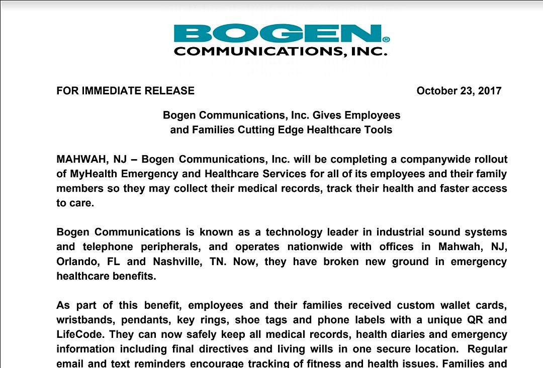 MyHealthUs's tweet photo. MyHealth.Us is happy to announce a brand new partnership with Bogen Communications! Bogen will be providing MyHealth products and services to all of their employees as part of their benefit package! 
Get in touch to learn more about how your business can benefit from MyHealth https://t.co/EpydNIrRhs
