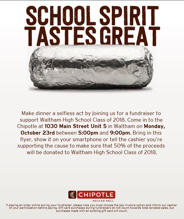 MaddoxBiology's tweet photo. Support the WHS class of 2018 and eat at chipotle tonight!  Show them this flyer and 50% of proceeds will go to @WHS2018class https://t.co/dVeB22sTul