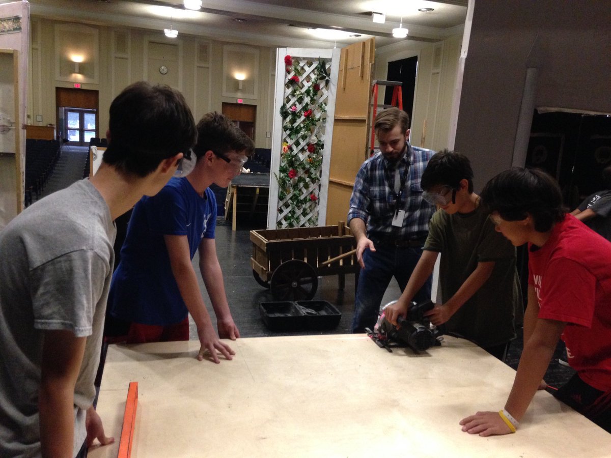 Stage crew working on creating the set for Cinderella!