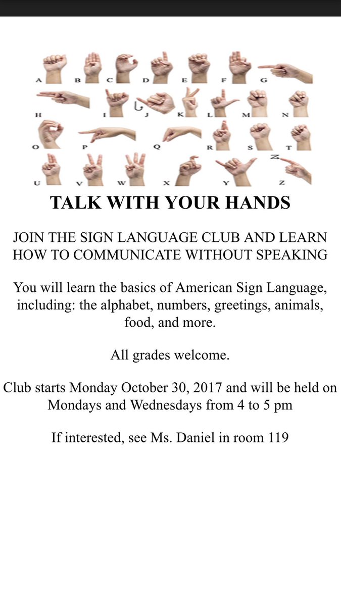 RichardAllenPCS's tweet photo. #TalkWithYourHands #RAPCS #Students Join the Sign Language Club that will hold meetings on Monday & Thursday, starting October 30th, 2017. https://t.co/B46DQ0YOKz