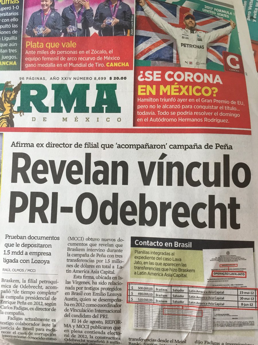jenarovillamil's tweet photo. Impresionante. La verdadera trama del escándalo Odebrecht conduce directamente a @EPN y la campaña del 2012. Nota de @Reforma. https://t.co/jQePoS5jG5
