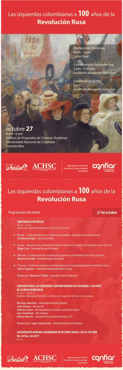 SolidaridadV's tweet photo. 27 de octubre: La izquierda colombiana a cien años de la Revolución Rusa https://t.co/R1h65NEXEN