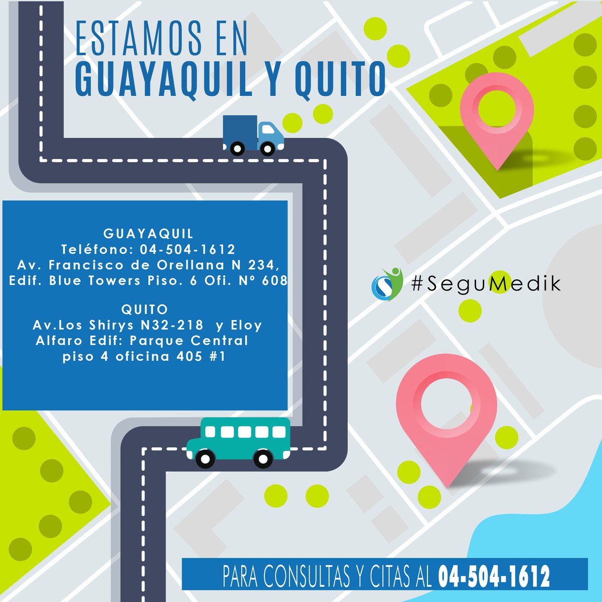 SeguMedik's tweet photo. Quieres disfrutar los beneficios de nuestros paquetes de consultas médicas prepagadas? Te compartimos nuestras direcciones. #SeguMedik https://t.co/CDFS2K1iiJ