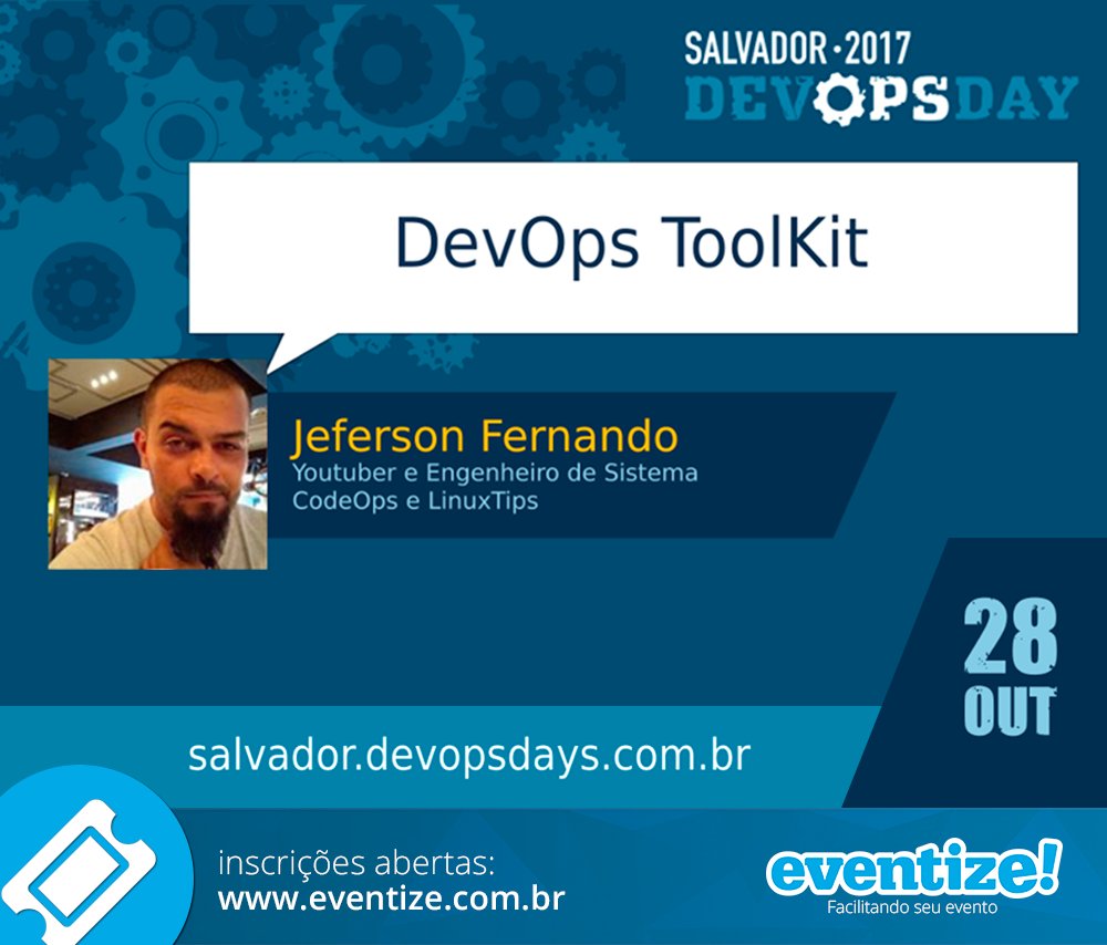 eventizebr's tweet image. Inscrições abertas para DevOpsDay Salvador. goo.gl/u3bzYB
#eventize #DevOpsDays #DevOpsDaysSalvador #DevOps