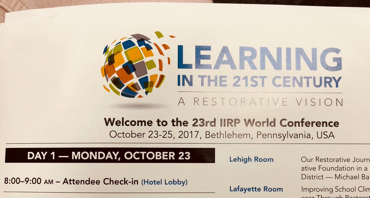 project4kind's tweet photo. 3 days of learning ahead! #iirp2017 @iirpgradschool https://t.co/1SmSSJqTJP