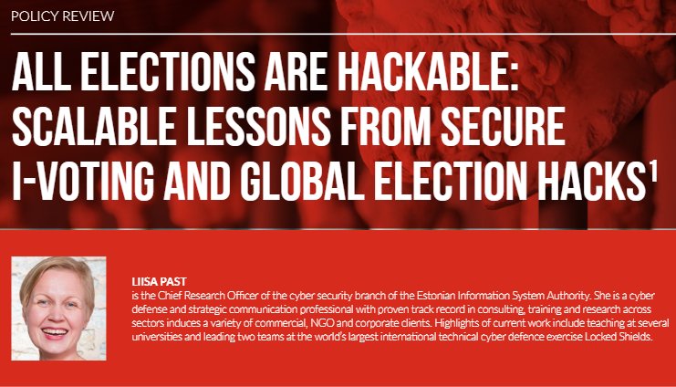 CYBERSECEU's tweet photo. In the latest #ECJournal, @LiisaPast writes about #iVoting in Estonia. Read the article: https://t.co/0cRBEMVDpi https://t.co/Cv5raIumRy