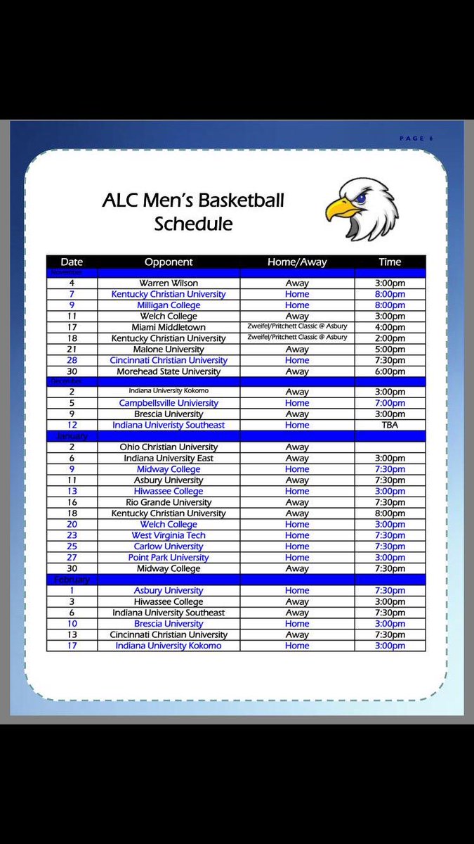 Men’s Basketball schedule