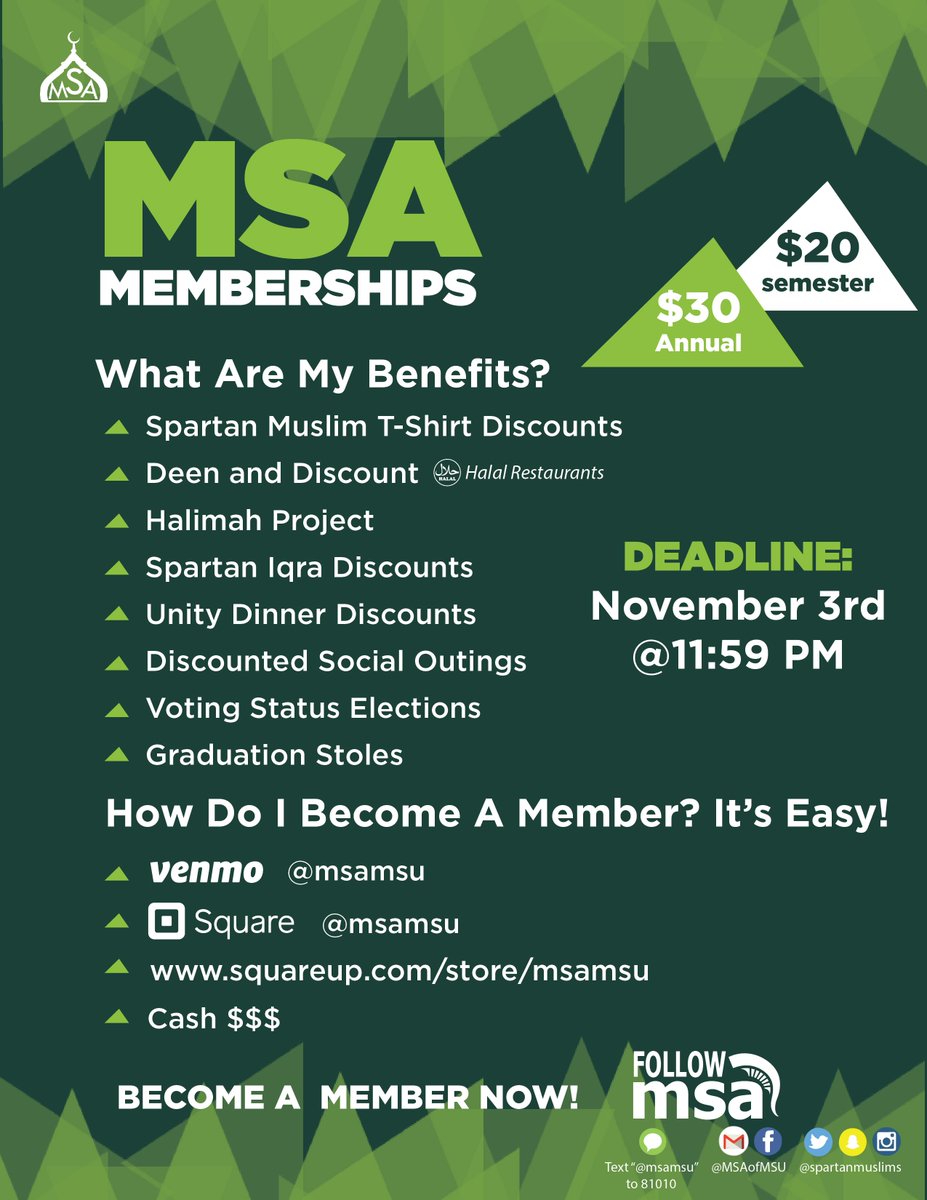 SpartanMuslims's tweet photo. We have extended the deadline for memberships to Nov 3rd.  T-shirts are included for free with the membership. https://t.co/w385pkuKtp