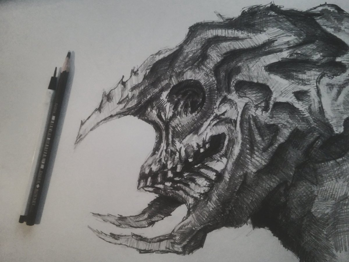 Inspired by Dead Space. Visceral hit me up. 
#art #drawing #sketch #pencil #graphite #monster #bones #skull #deadspace #eyes #teeth