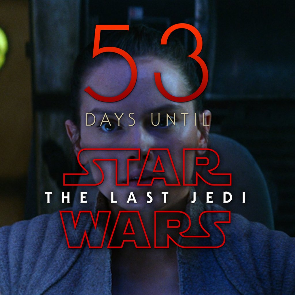 StarWarsCount's tweet photo. 53 days until Star Wars: The Last Jedi #StarWars #LastJedi #EpisodeVIII https://t.co/r1oxrXiMRM