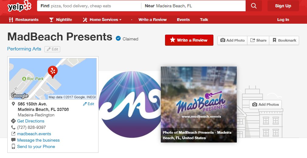 How do you think we did? Rate us and let us know! Madbeach Presents is now in Yelp! Submit a review here buff.ly/2l9qN0K ⭐