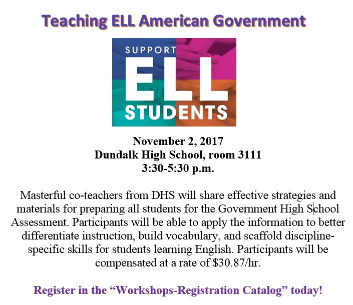 Even non-ELL students would benefit from these strategies! Register Today for our PD on November 2, 2017! registration.bcps.org