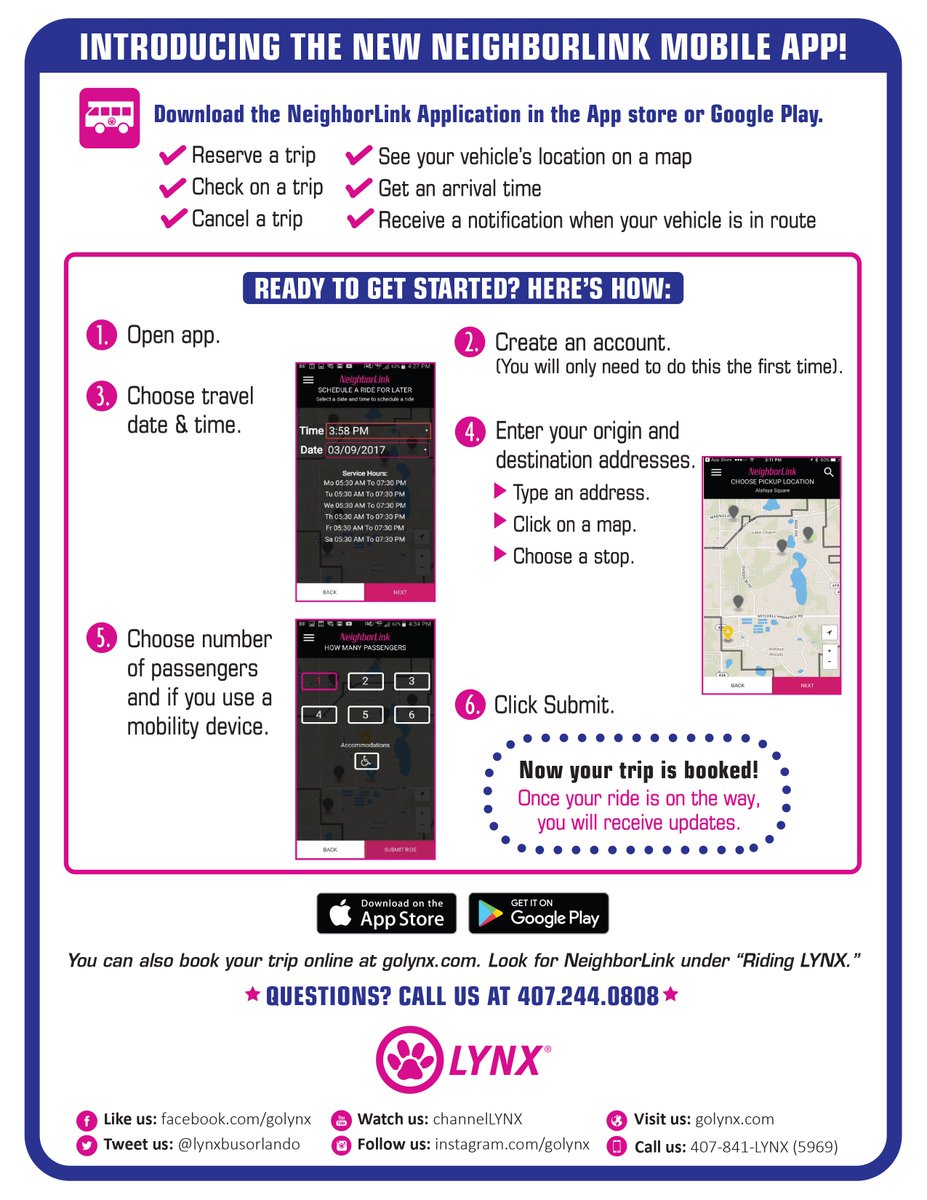 lynxbusorlando's tweet photo. It’s here! Check out our new real-time mobile app for our NeighborLink service. #LYNXForward https://t.co/Z2KtFF4YLM https://t.co/b2q4IsJMjR