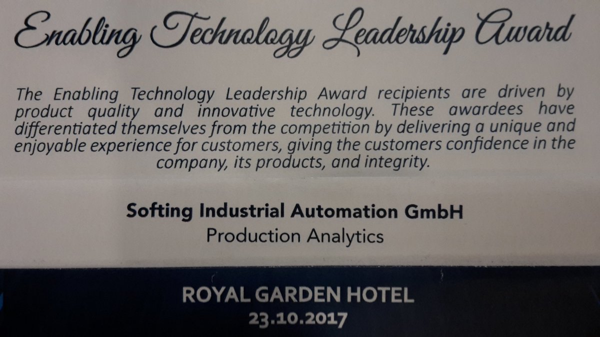 SoftingIDI's tweet photo. @SoftingIDI ready to pick up @Frost_Sullivan #productionanalytics award https://t.co/rjVTbU7Y69