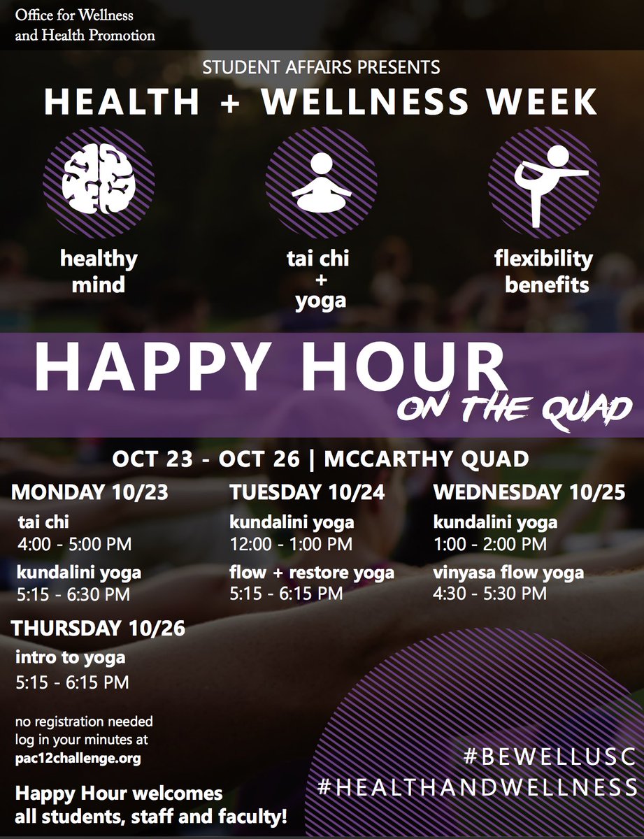 USCArchitecture's tweet photo. It’s #WellnessWeek! Join your fellow students, faculty &amp; staff for #HappyHour #yoga &amp; #taichi all week! #BeWellUSC #HealthandWellness https://t.co/LT3mtEcczz