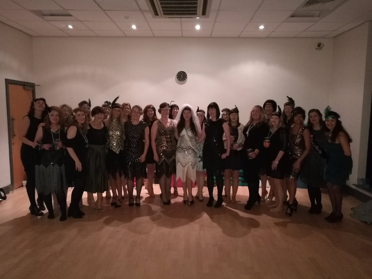 FionaCheerCo's tweet photo. @CheerleadingCo @dervlabri Gorgeous #20s #flappergirl dresses in #Chester for Dervla and hens at their #charleston #henparty 💜💜💜 https://t.co/Q5BPIyamCa
