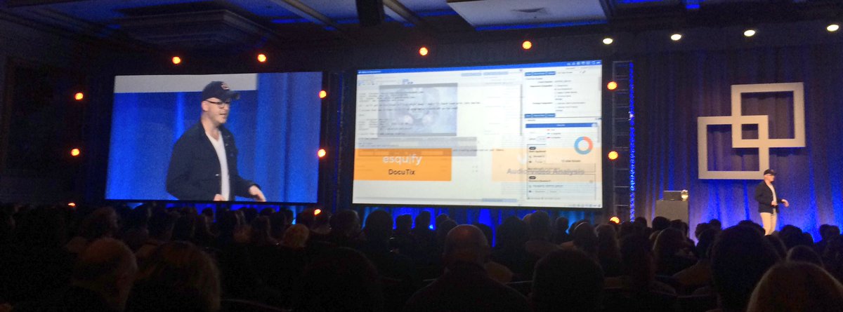 Esquify's tweet photo. And...We are up in the #RelativityFest keynote. @Esquify productivity and efficiency tools featured! Thank you @RelativityHQ 4 shoutout! https://t.co/gW9s5Z81cT