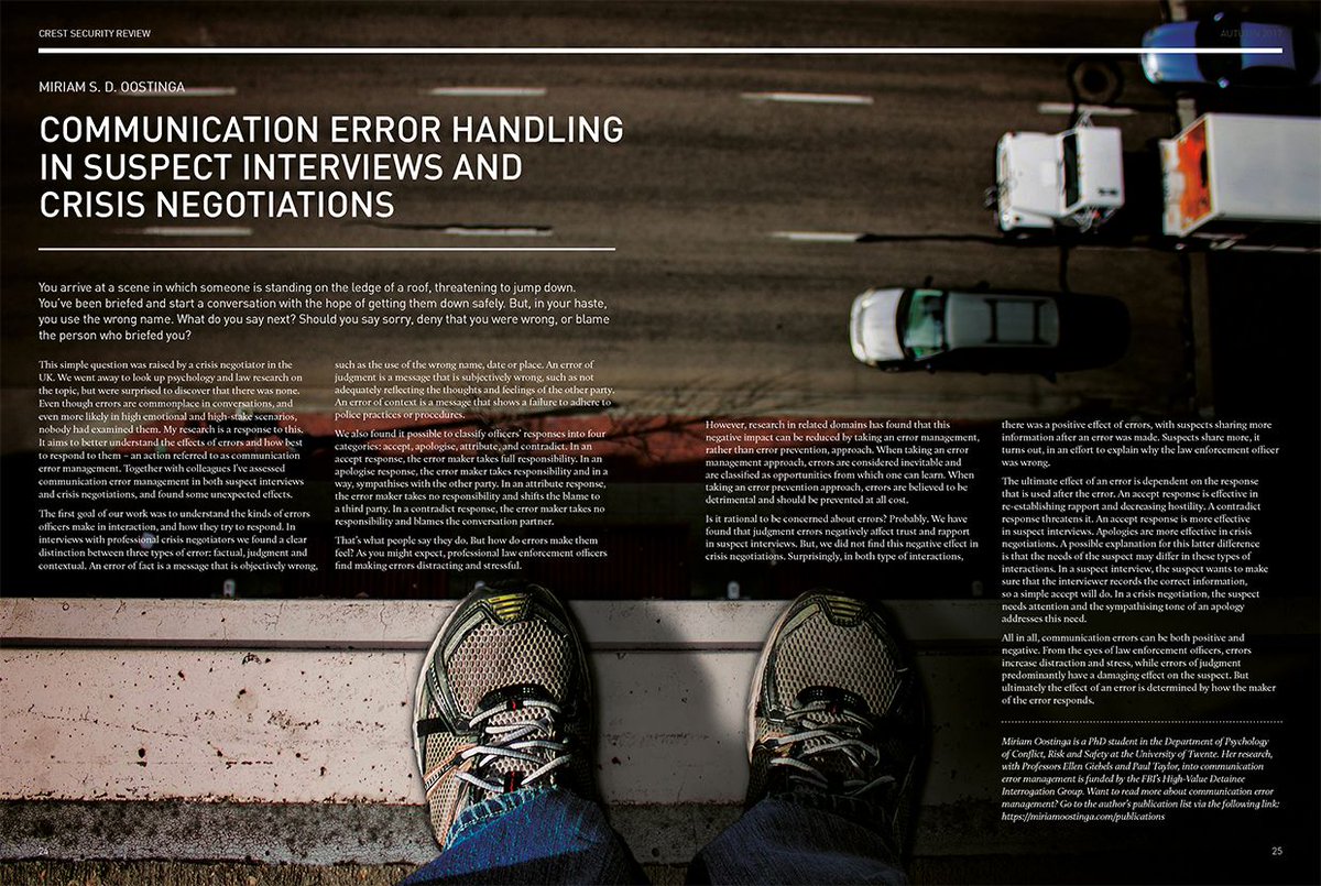 #CSR6 out now ft <a href="/MSDO__/">Miriam S.D. Oostinga</a> on Communication Error Handling in Suspect Interviews &amp; Crisis Negotiations crestresearch.ac.uk/csr/