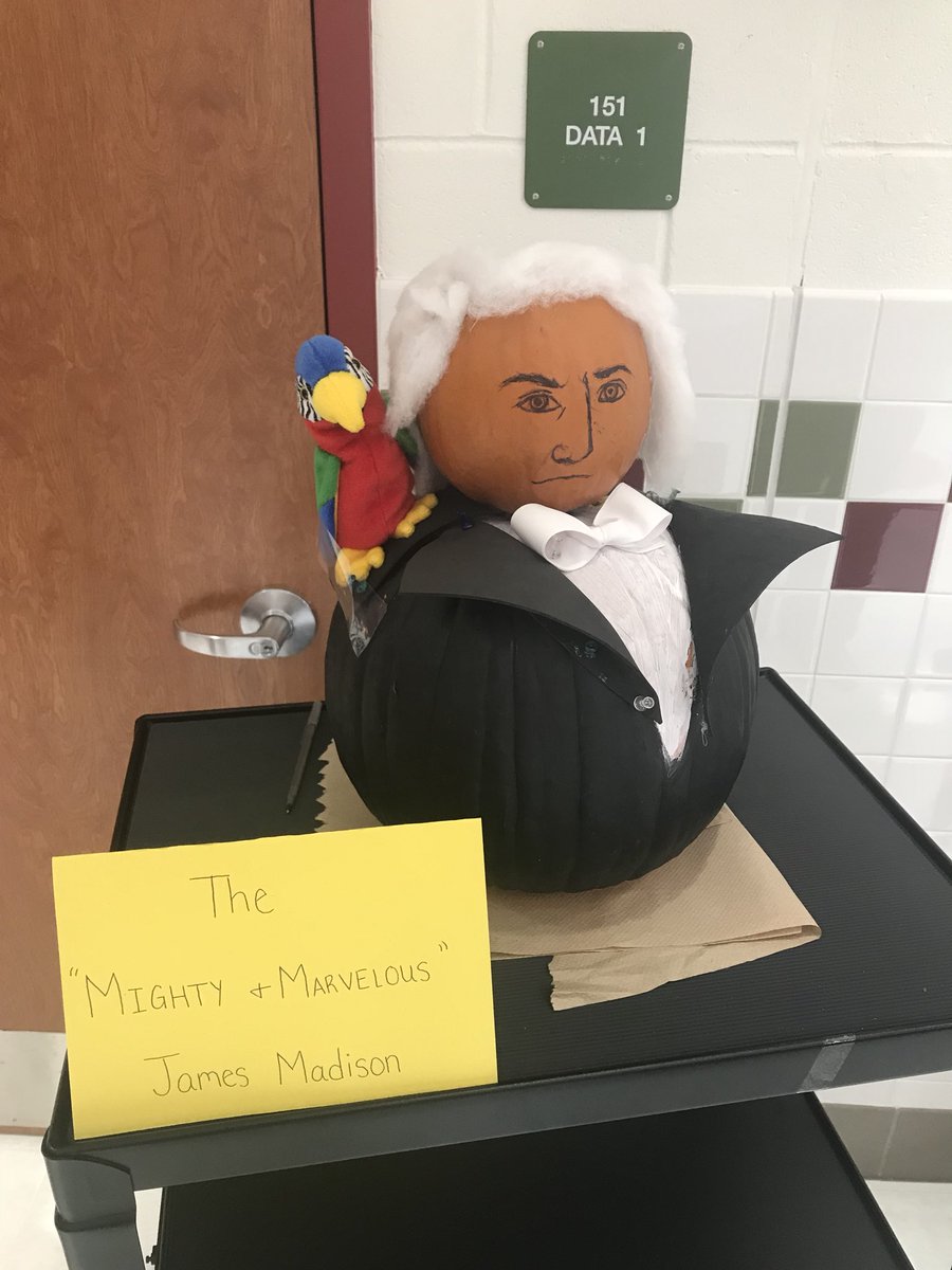 MrsFlading_FCPS's tweet photo. If you guessed the โMighty and Marvelousโ James Madison - youโd be right! #pumpkinmaster #MTES2YR https://t.co/CaUrmbsT1M