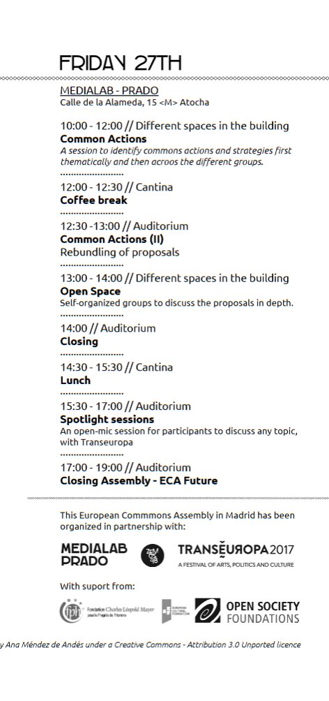 CommonsAssembly's tweet photo. Still in Madrid for the Friday? #ECAmadrid continues with this programme: https://t.co/lpmhOLWLWI