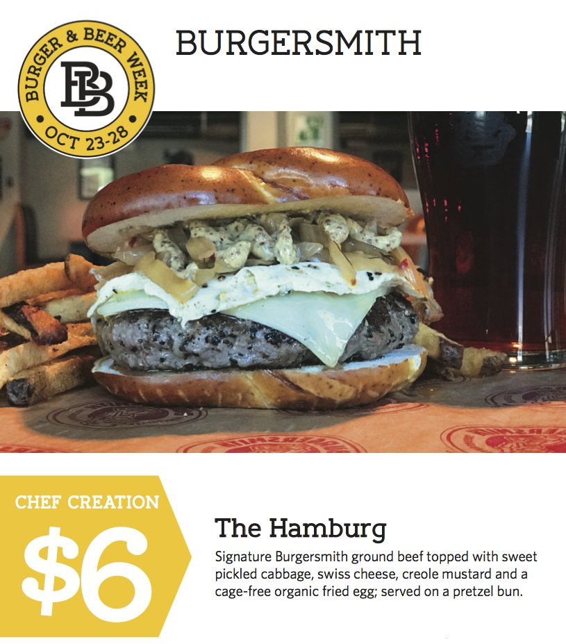 Burgersmith's tweet photo. @DigBatonRouge Burger &amp; Beer Week
The Hamburg - Available October 23-28
All 4 @Burgersmith locations #Idigbr #BurgerandBeerWeek #Burgers https://t.co/TwUWgddDLL