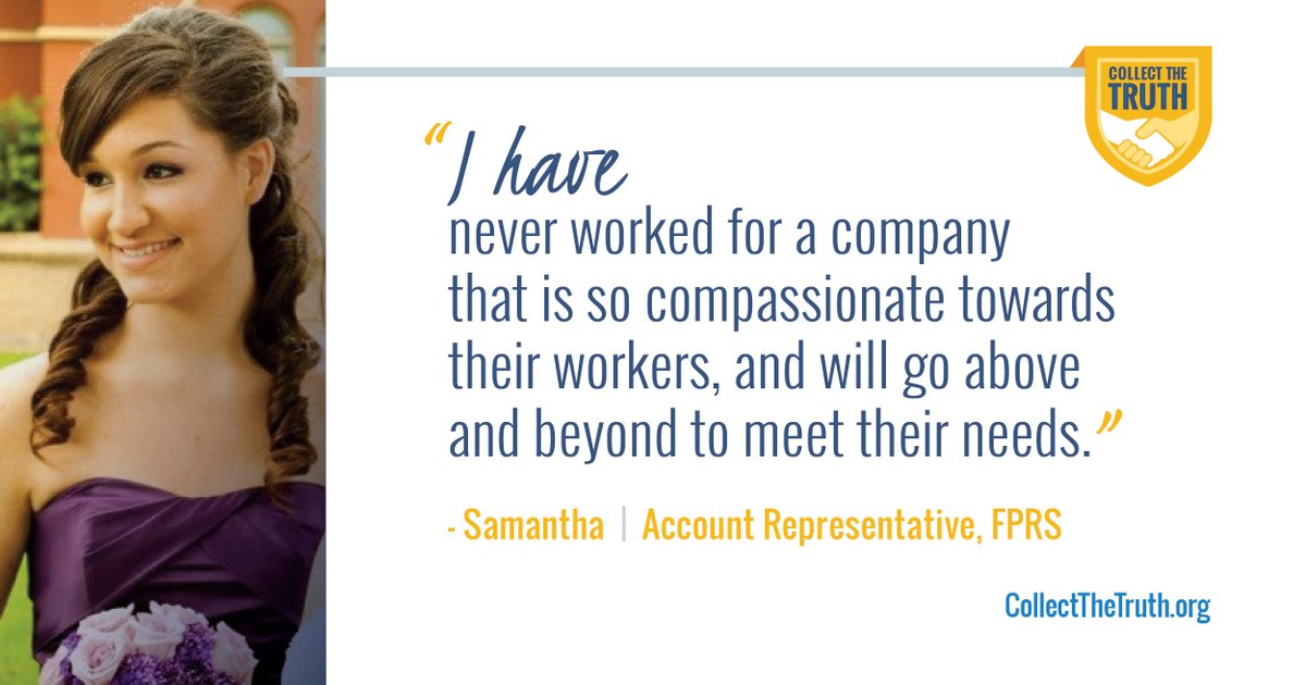 CollectTruth's tweet image. Samantha quickly learned how much the collections industry truly cares about its employees bit.ly/2hNuOqb #CollectTheTruth