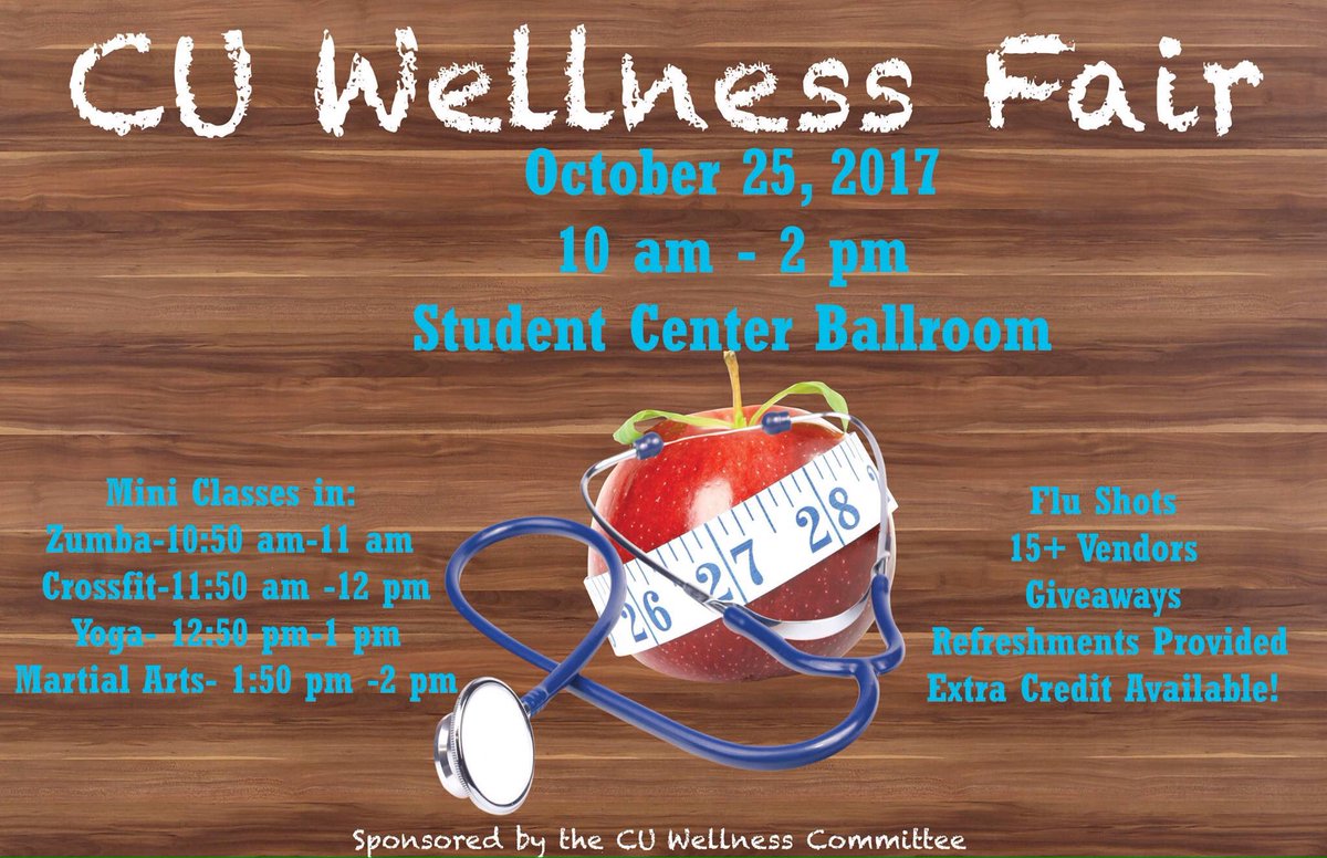 CUPRworkshop's tweet image. Interested in a flu shot AND extra credit? Come out for the CU Wellness Fair on Oct. 25 in the ballroom!