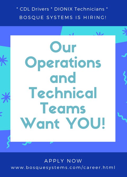 Bosque_Systems's tweet photo. We are HIRING! CDL Drivers in select cities and DIONIX Technicians, click here to apply today: https://t.co/MvjOPmhzQ7 https://t.co/1Y2239w6ri