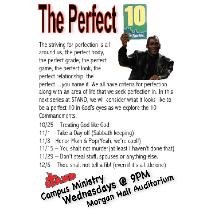 STANDministry's tweet photo. New series starts this Wednesday at #caluSTAND #CALU #SeeYouWednesday #perfect10series 9PM Wednesday at Morgan Auditorium! https://t.co/hk7tAe4nzh