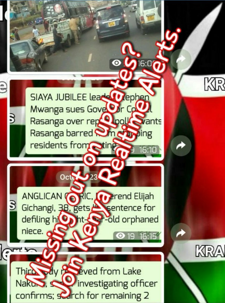 KenyaRealtimeAL's tweet photo. Kenya Realtime Alerts 2018:
https://t.co/Z6jZ8FnWZa https://t.co/sO8EMa0cY0