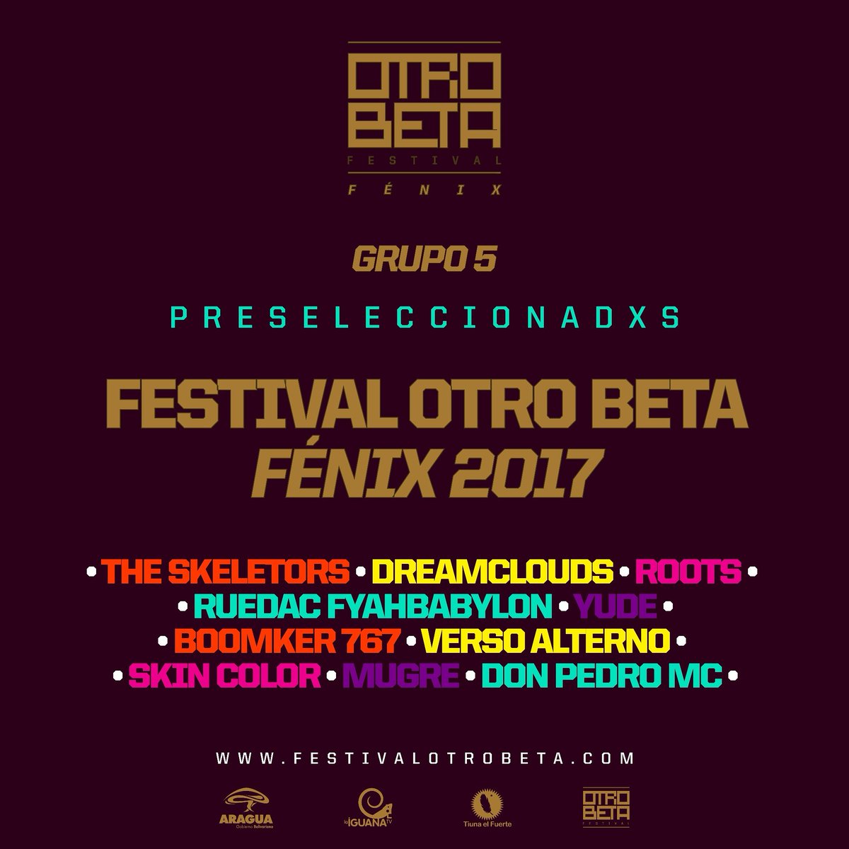 otro_beta's tweet photo. •FESTIVAL OTRO BETA FÉNIX 2017•
📢Grupo 5 de Preseleccionados📢. https://t.co/0IViBXnJ1w