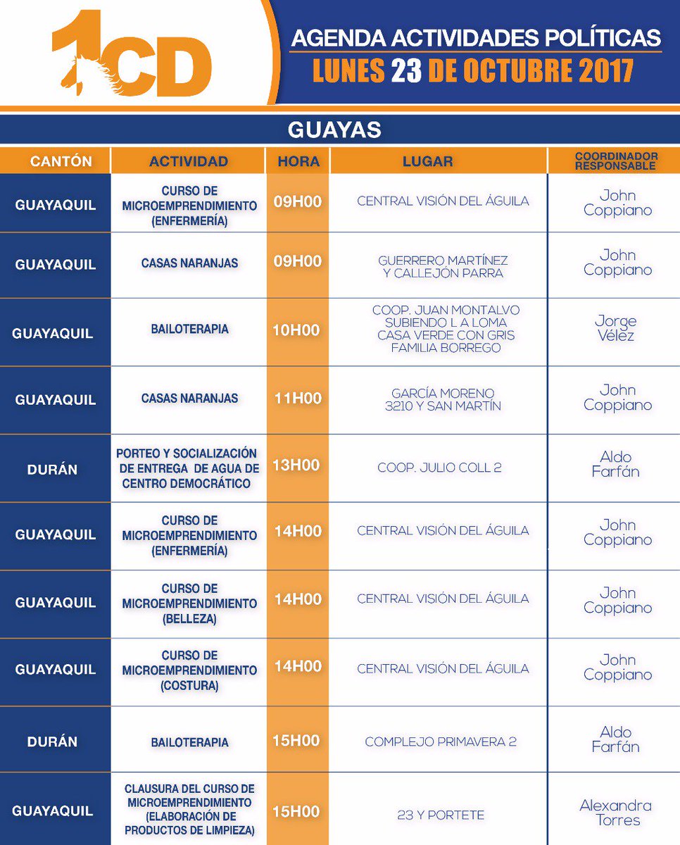 cendemocratico's tweet photo. Compartimos la agenda de actividades gratuitas que estaremos realizando durante el día en varios cantones de la provincia de #Guayas. 👇 https://t.co/6vOPhxAcQo