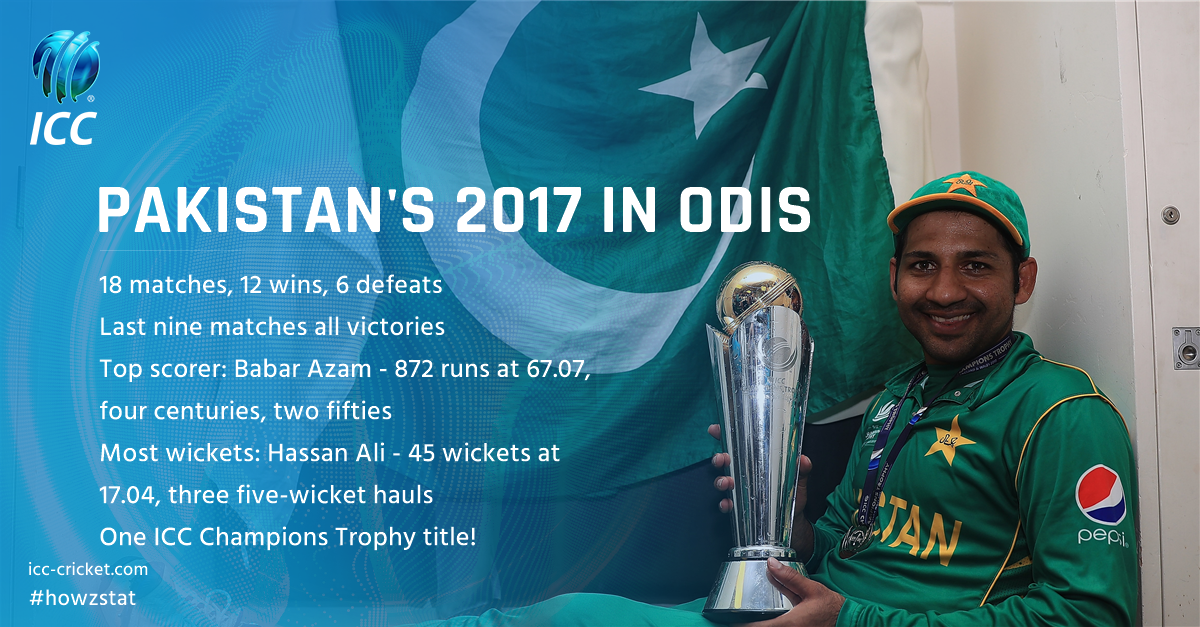 ICC's tweet photo. Pakistan have no more ODIs scheduled in 2017 - it's been a pretty successful year for the #CT17 champions! #howzstat https://t.co/YBNBLjp2rT