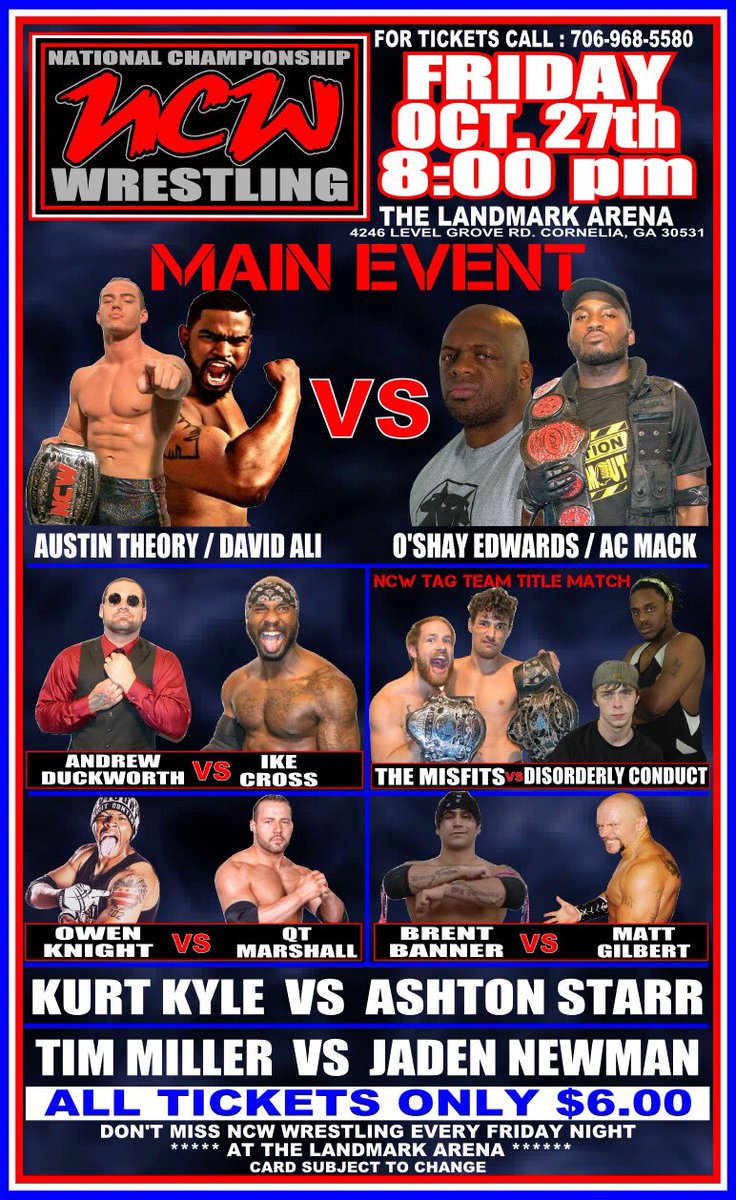 NCWGeorgia's tweet photo. This week! Another can't miss night of action ! https://t.co/PG9EDjVBn4