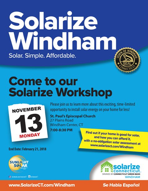 SolarizeCT's tweet image. Find out if your home is good for solar, take advantage of discounted pricing through Solarize Windham. Sign up at bit.ly/2h3Mknc.