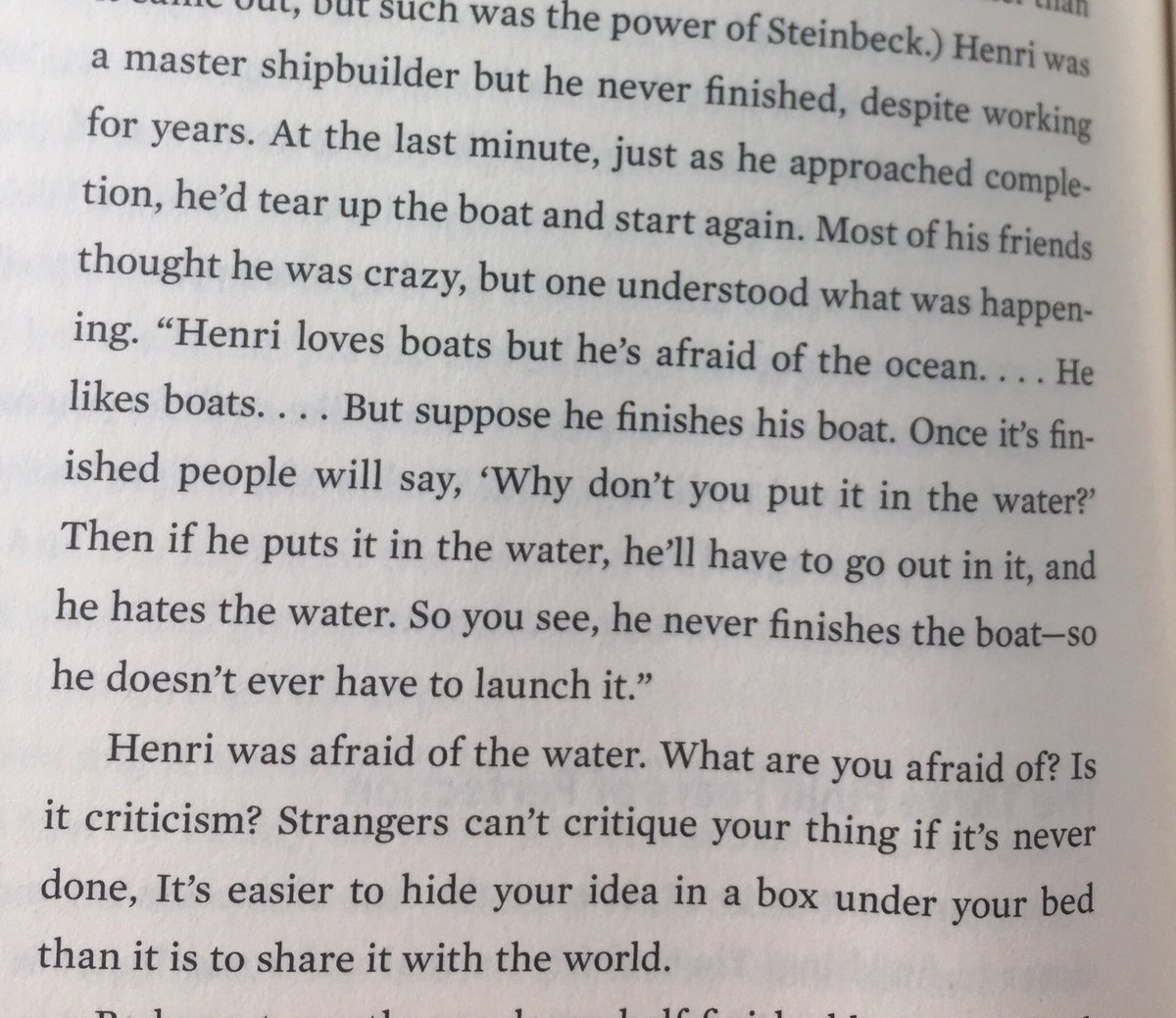 RandyGLangley's tweet photo. “He never finishes the boat - so he doesn’t ever have to launch it.” - from the book FINISH, @JonAcuff 

The “fear of what happens next” ... https://t.co/0jtkcT2Xnn