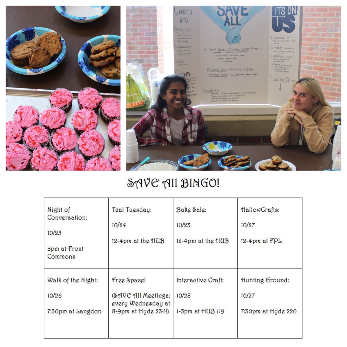 PSU_SAVEAll's tweet photo. Go to the HUB before 4 to get a #treat &amp; bingo! Come to every event, get a #SAVEAll member’s initial, &amp; get a #FREEMUG! #FWOA2017 #itsonus https://t.co/lKsnok5byl
