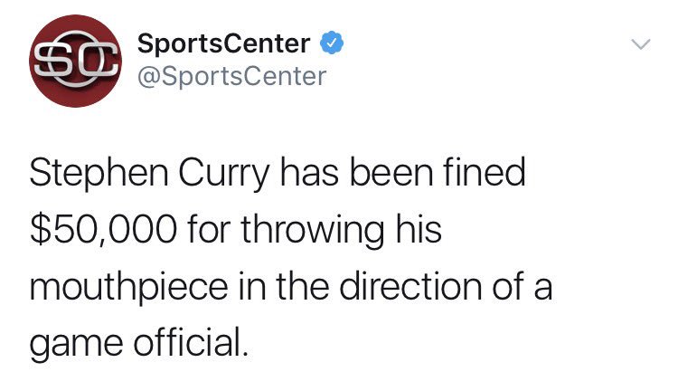 WORLDSTAR's tweet photo. Steph Curry fined $50,000 😳💰 https://t.co/lH3CVoDmyd