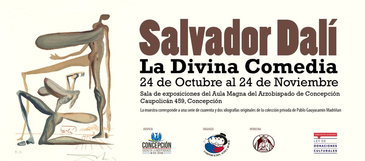 quehayenconce's tweet photo. #QueHayenConce #Mañana
Exposiciom Salvador Dali - La Divina Comedia 24 de Oct al 24 de Nov En la Sala del Arzobispado de Concepción https://t.co/brY9e8fvsM