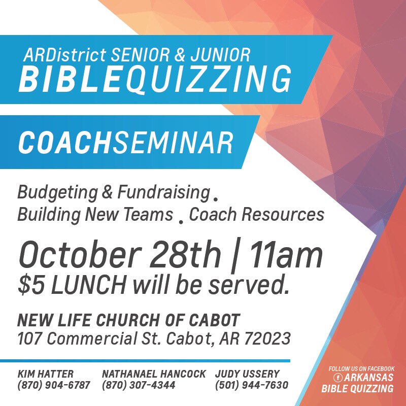 ArkansasYouth's tweet photo. ATTN BIBLE QUIZZING COACHES: https://t.co/ELLuWy1PQZ