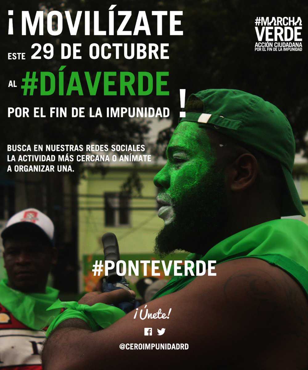 ManuelRobles44's tweet photo. Si quieres que terminemos con el robo y la impunidad, participa en #DíaVerde este dgo #29Oct. Vístete de verde e intégrate por el país!!! https://t.co/BihMmvt9Sc