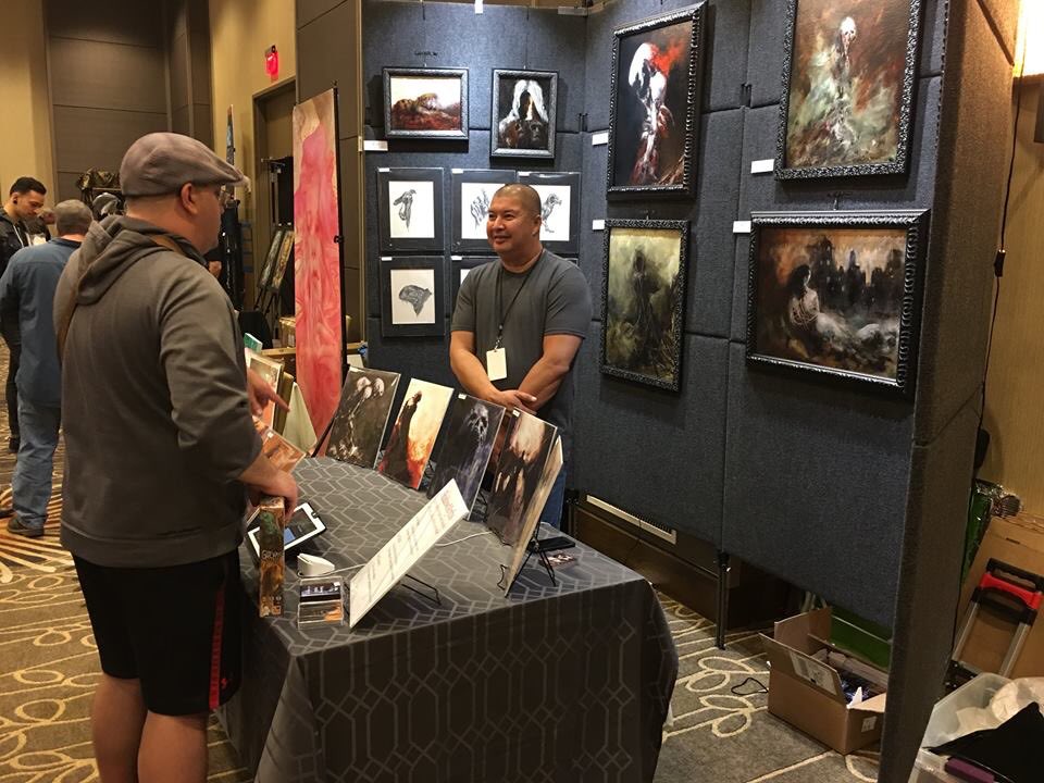 ShadowMyths's tweet photo. My table at Illuxcon #illuxcon #booth #paintings #propanels #display #table #convention https://t.co/0o4RC5zAFM