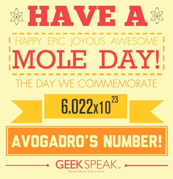 UMDASM's tweet image. Happy Mole Day to all our ASM members!
Help us celebrate with ACS on Thursday from 7-9 with a Mole Day party in the Chem Atrium! #MoleDay