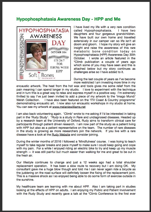 cysgodycoed1's tweet photo. I have #Hypophosphatasia an extremely rare #metabolic condition. Here is my story to raise the profile during HPP Awareness Week #RudyStudy https://t.co/IipJzExAQc