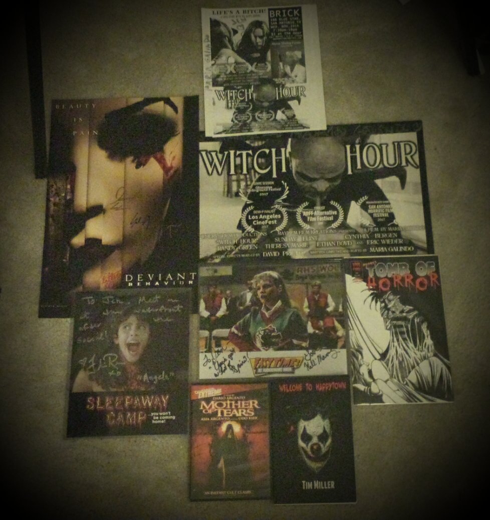 Jenmeni's tweet photo. Merch &amp; auto pickups from SA #HorrificFilmFest! Thx @horrificfilmsat @Maria_Galindo29 @TimMiller2011  @Kellimaroney @Felissa_Rose https://t.co/a9wPZjmzXu