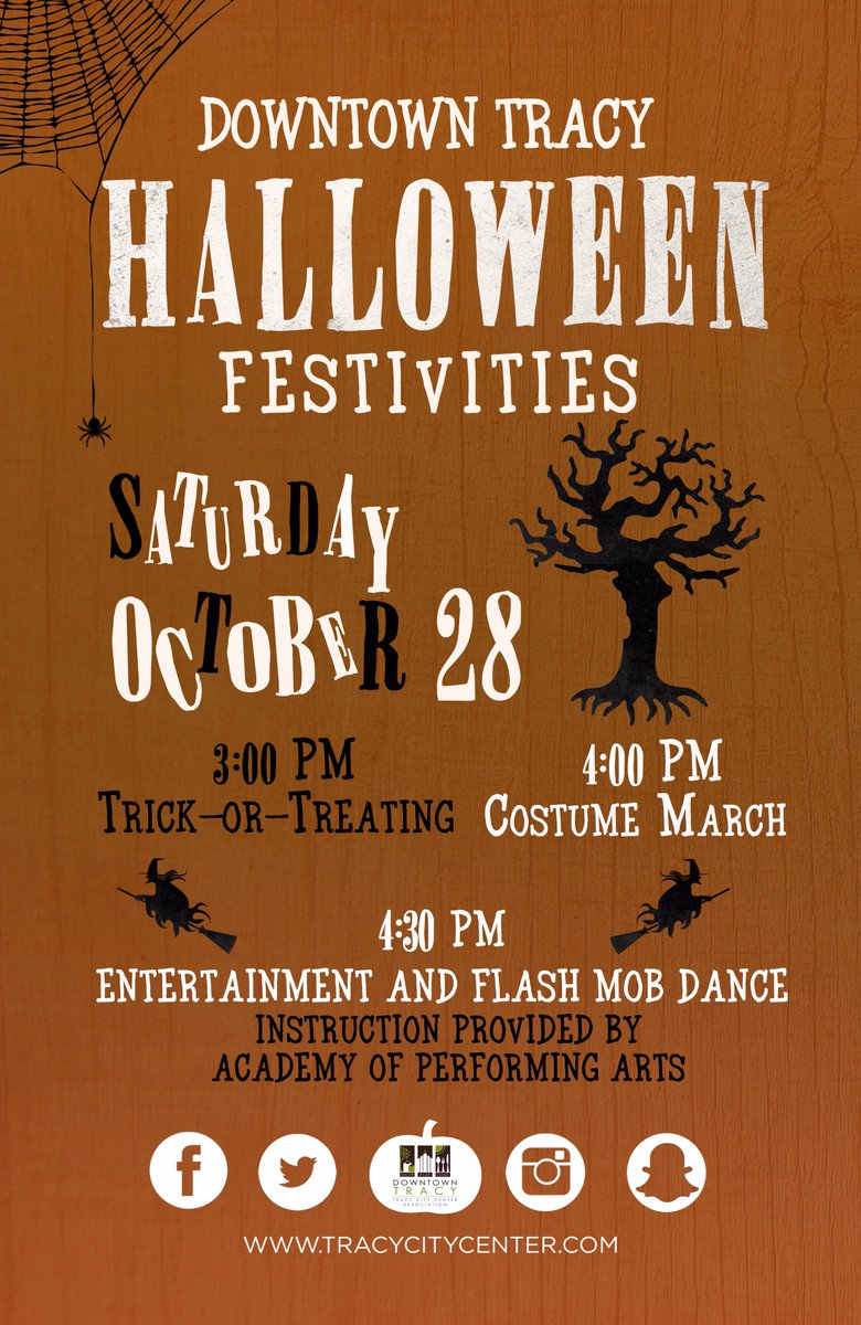 Halloween Festivities will be THIS Saturday, October 28th! Don't miss Trick-or-Treating in Downtown Tracy!