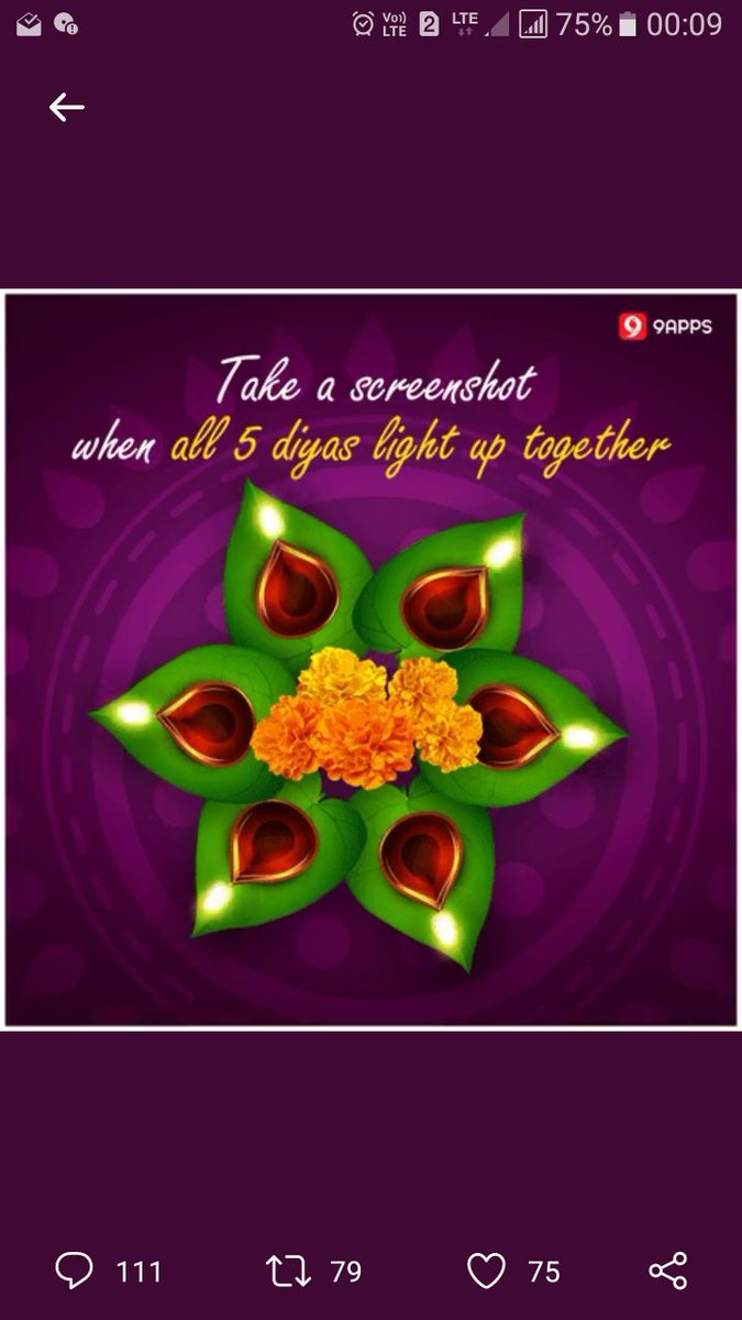 dhirajmalviya86's tweet photo. @9Appscom Here's My Screenshot When All 5 Diyas Light Up Together #9Apps #Contest 
@HarshalJi @nils_yad @Mohnish_Shukla @WAmit5 @botty_bot https://t.co/tIWEXcWQMC